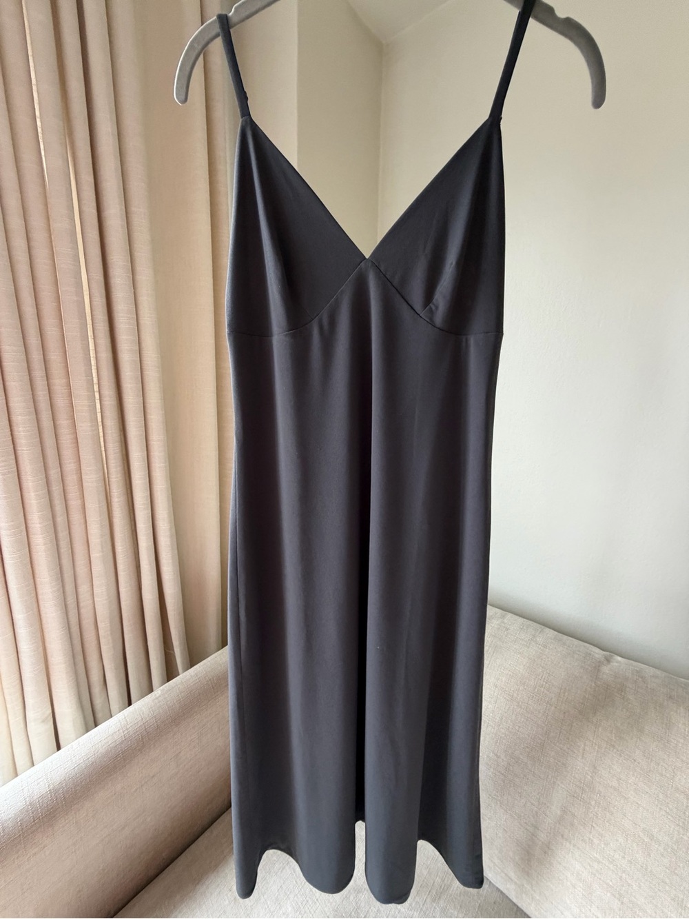 Sleek Black V-Neck Midi Slip Dress